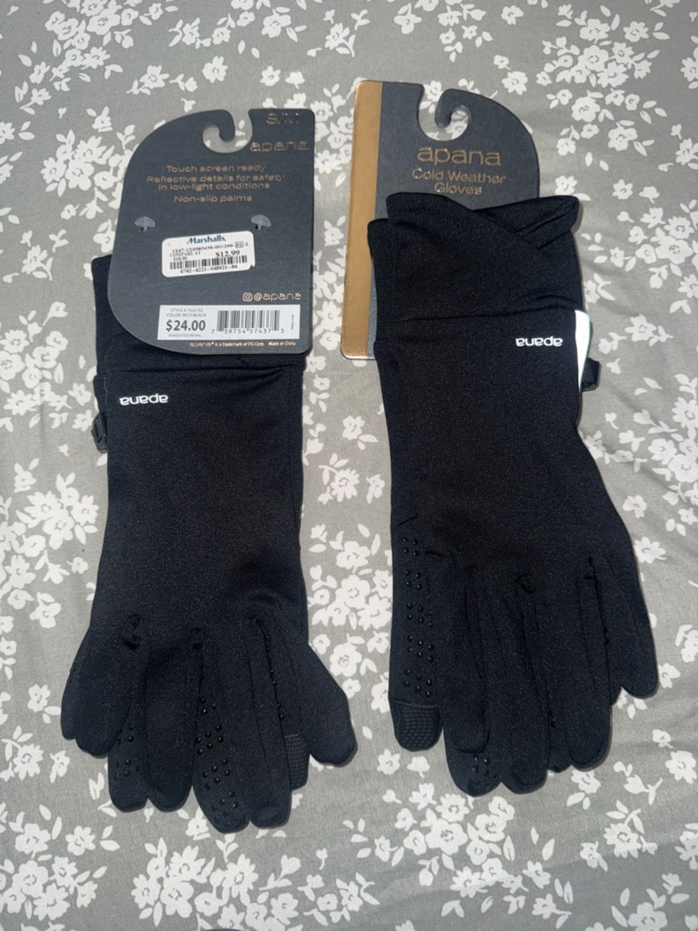 Apana Black Touchscreen Cold Weather Gloves with Grip Dots